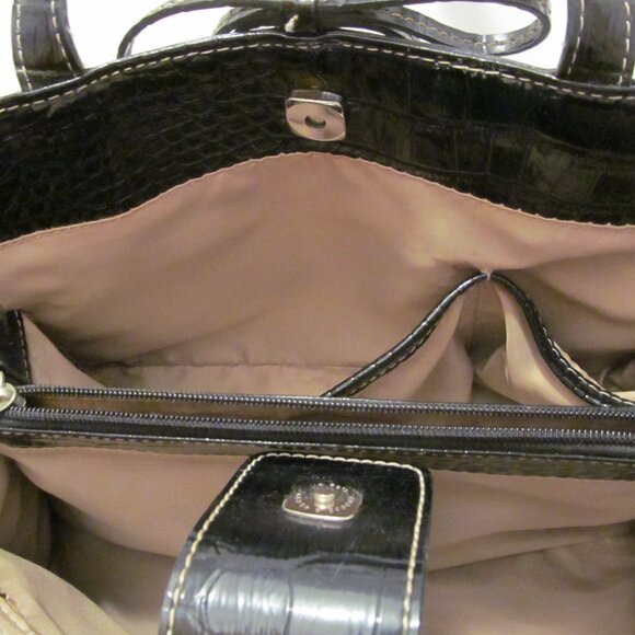 Liz Claiborne Purse Black Faux Croc Leather Bow Tassel w Bonus Cell Phone Holder - Picture 8 of 12